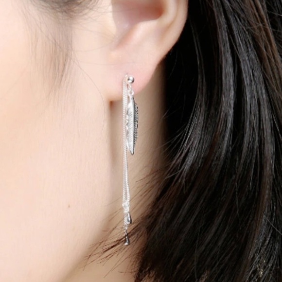 Sterling Silver 925 Feather Earrings - Picture 5 of 6